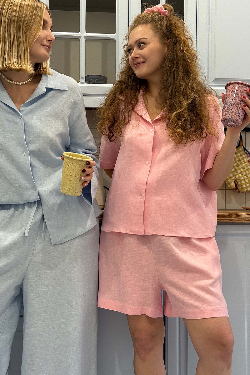 Пижамная рубашка с длинным рукавом изо льна