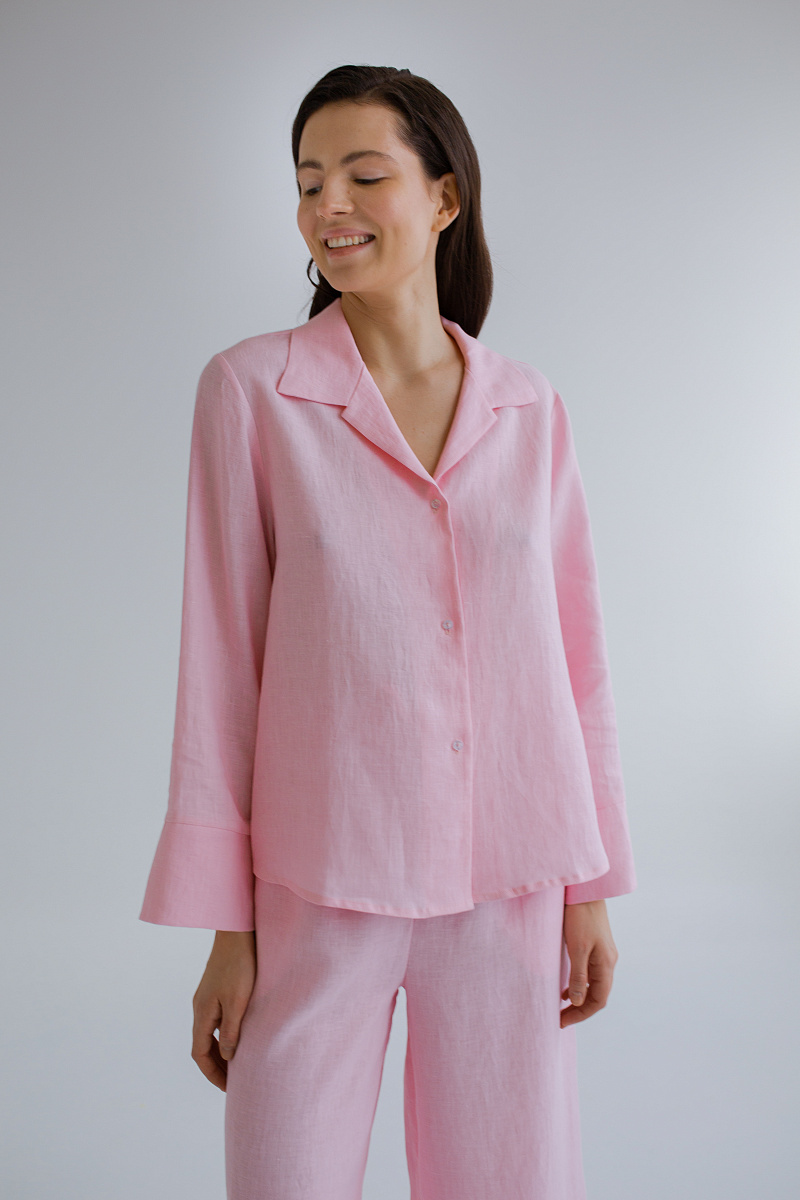 Пижамная рубашка с длинным рукавом изо льна