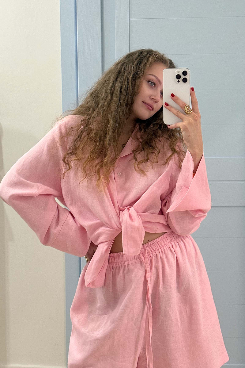 Пижамная рубашка с длинным рукавом изо льна