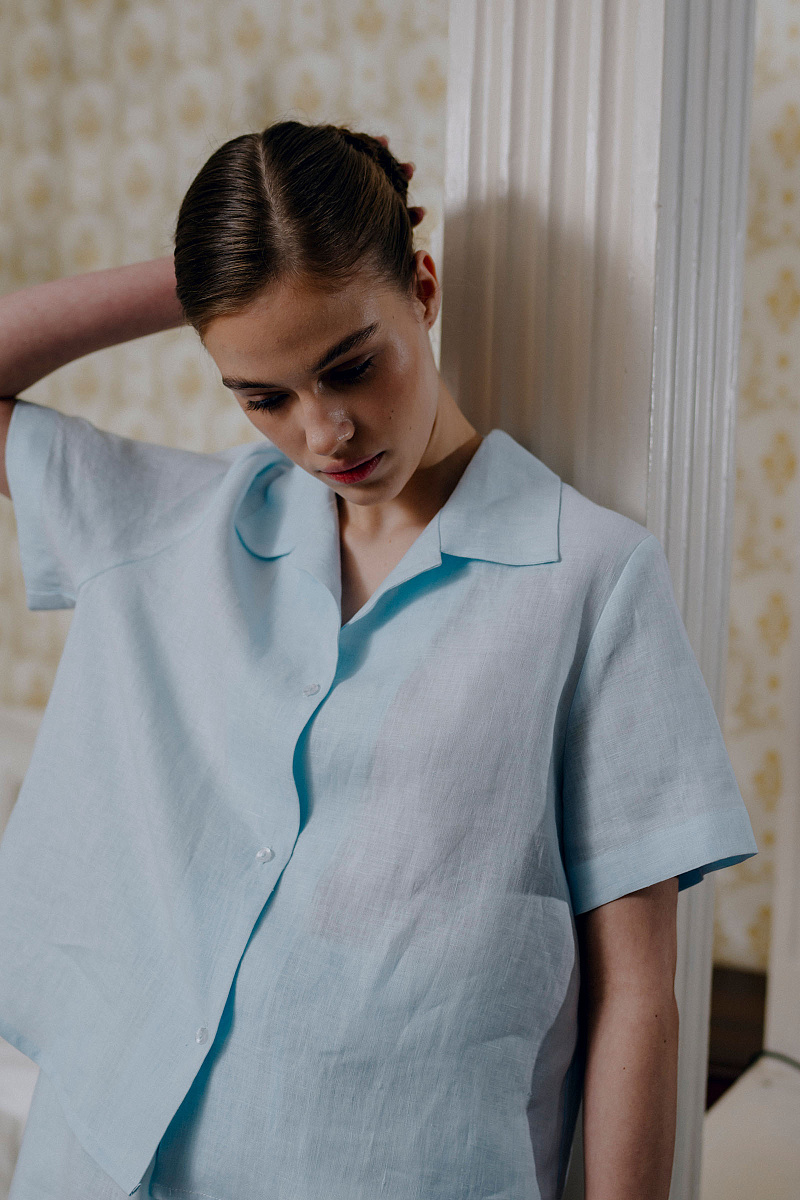 Пижамная рубашка с коротким рукавом изо льна