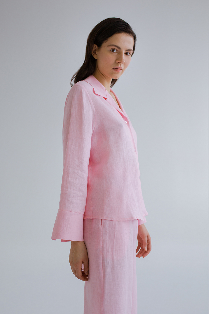 Пижамная рубашка с длинным рукавом изо льна