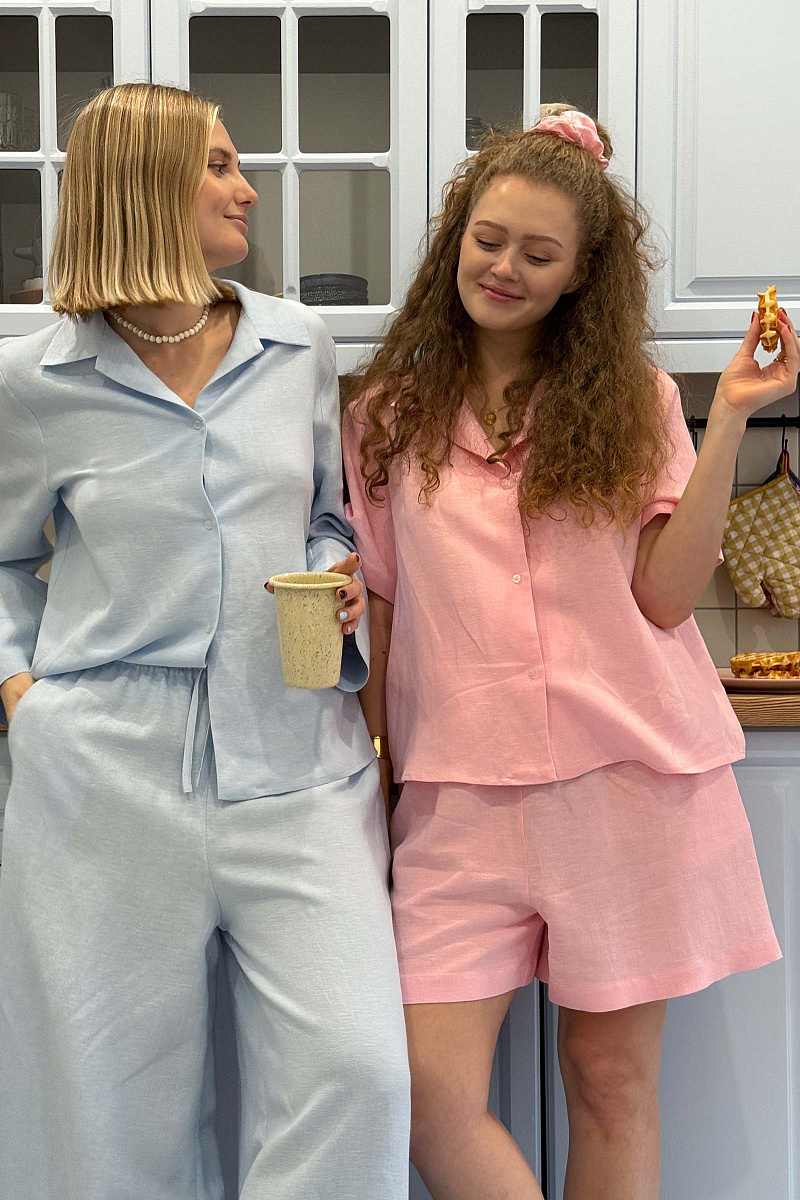 Пижамная рубашка с коротким рукавом изо льна