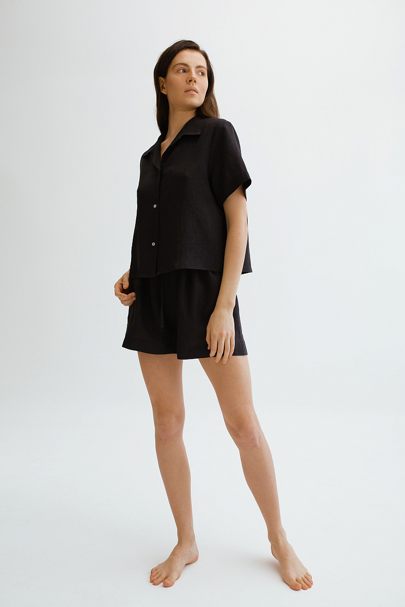 Пижамная рубашка с коротким рукавом изо льна