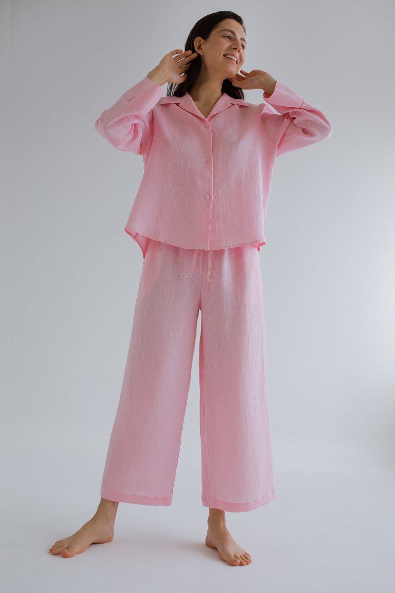 Пижамная рубашка с длинным рукавом изо льна