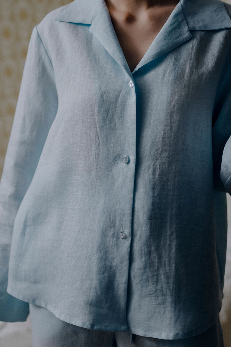 Пижамная рубашка с длинным рукавом изо льна