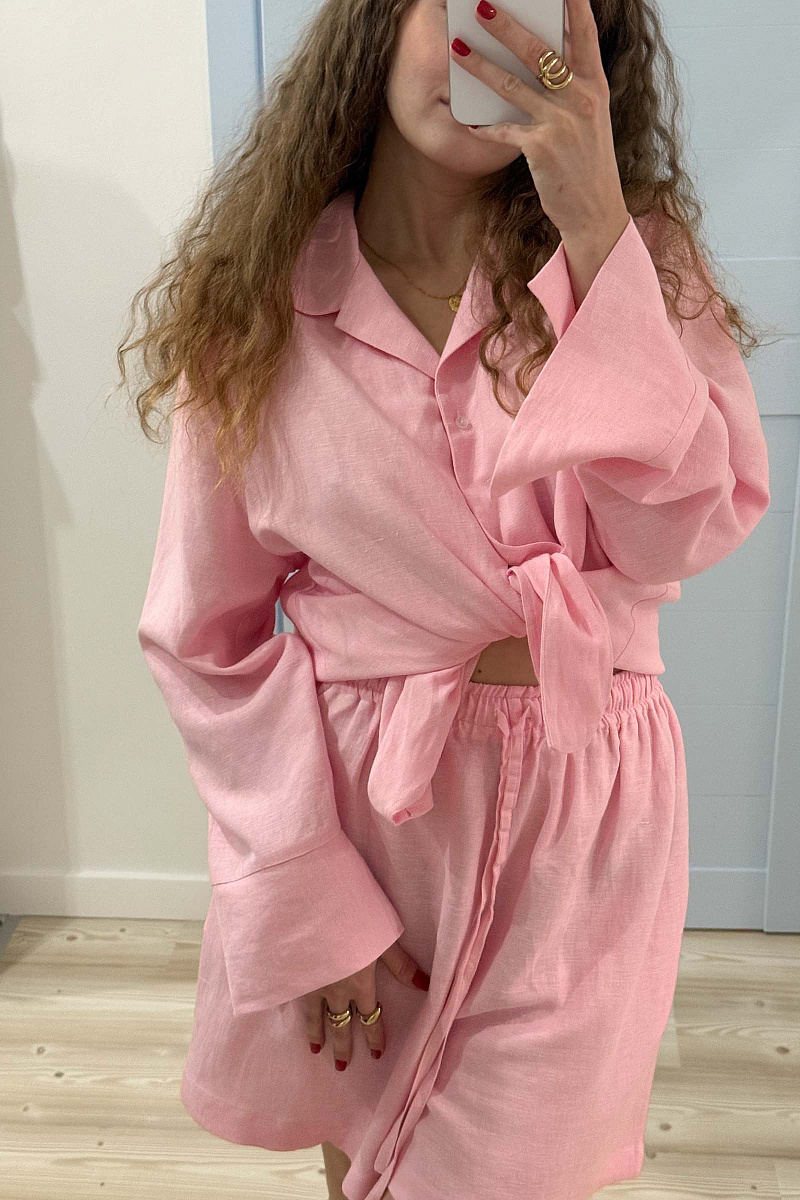 Пижамная рубашка с длинным рукавом изо льна