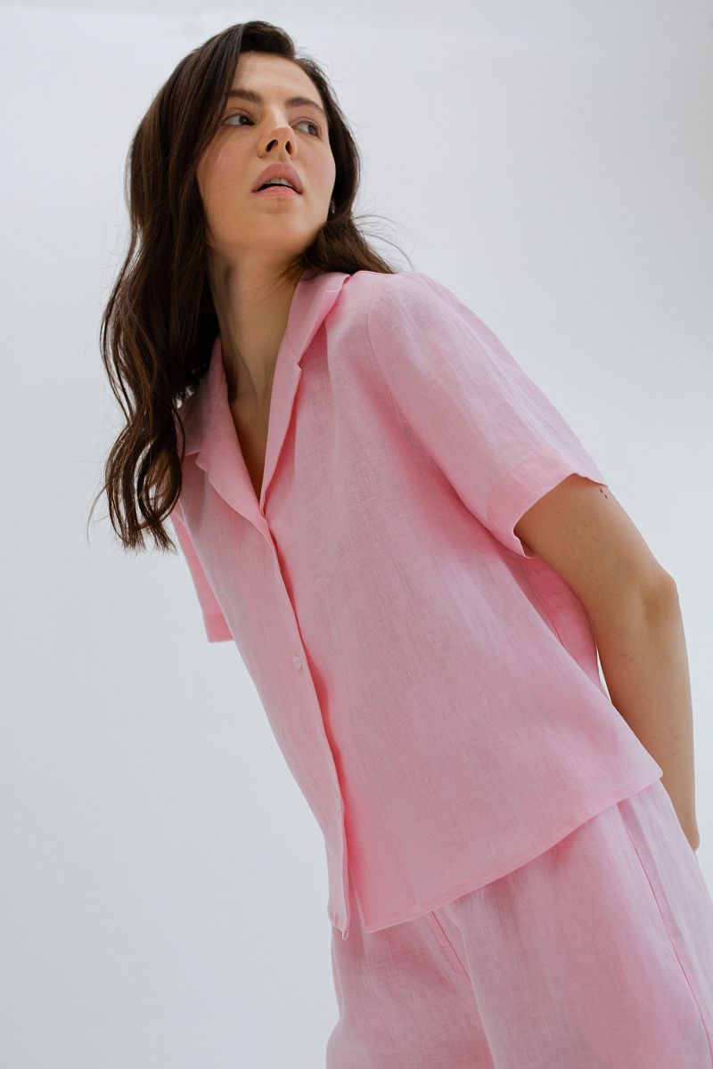 Пижамная рубашка с коротким рукавом изо льна