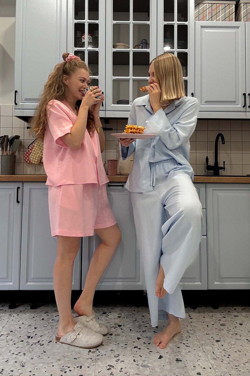 Пижамная рубашка с коротким рукавом изо льна